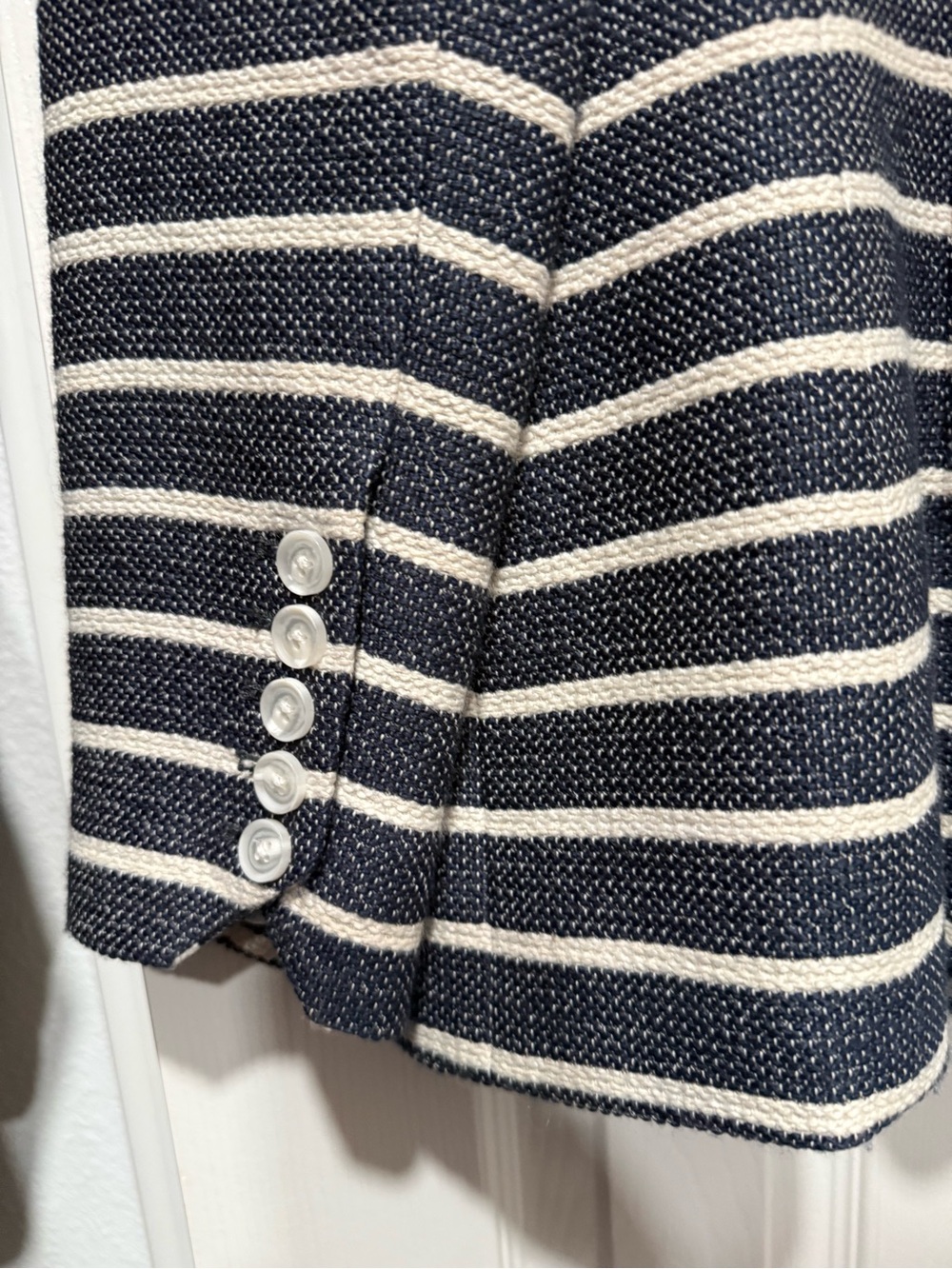 Double-Breasted Navy & White Striped Blazer - Sz 10 - Picture 4 of 4